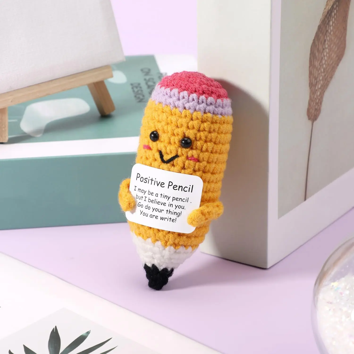 Crochet Yarn Crochet Kit Crochet Hooks Knitting Supplies Crochet Needles Knitting Craft Supplies Knitting Loom Handmade Knitted Positive Energy Pencil Doll With Card Desktop Ornament Funny Wool Crochet Emotional Support Pencil Doll Gifts