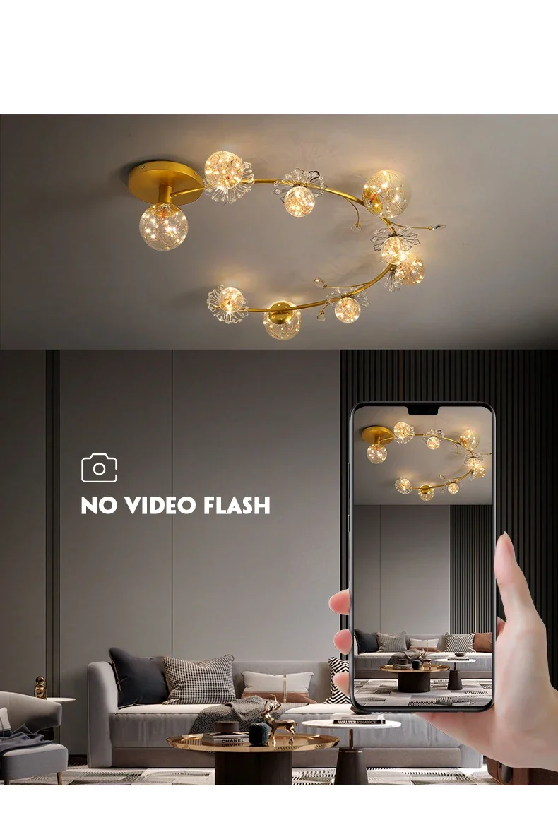 Description Picture 4 of itemModern LED Chandelier Style Design for Living Room Bedroom Dining Room Kitchen Ceiling Lamp Gold Crystal Glass Ball Star Light