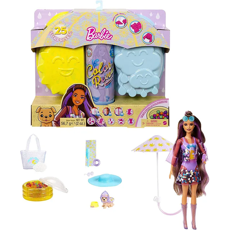 

Barbie Color Reveal Sunshine and Sprinkles Doll with 25 Surprises Accessories Including Water-Shower Umbrella Doll Toy Set HCD21