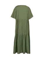 plus Size Women's Casual Loose V-Neck Solid Long Dress Spring Summer Pleated Big Size Women's Dress - Image 4
