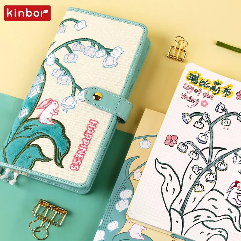 Kinbor-weekly Planner Notebook Cadernos Bonitos Rebellib e Linglan Flower Fabric Diary Weeks Notebook Eficiência de Auto-ajuda - Imagem 6