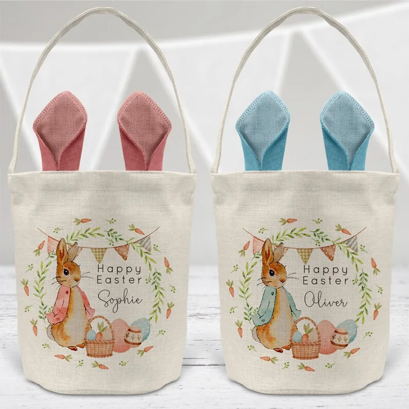 3 Sacchetti Porta Uova Pasqua A Forma Di Coniglio - Borse In Tela Con Orecchie 3D E Coda Soffice, Per Caccia Al Tesoro Bambini - 4