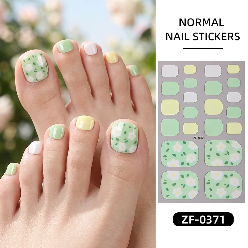 22팁스 여름 꽃 발톱 광택 스티커 그라데이션 플로럴 베이킹 프리 토 네일 스트립 풀 커버 DIY 발 장식 스티커