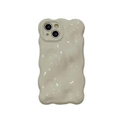 Ins Fashion White 3D Wave Texture Soft Silicone Phone Case - iPhone 15 Plus (White)