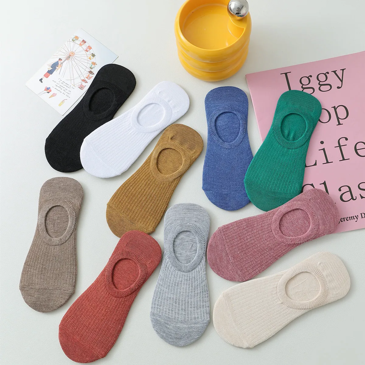 5-teiliges Damen-Socken-Hausschuhe-Set, einfarbig, Sommer, dünn, atmungsaktiv, unsichtbar, Bootssocken, rutschfestes Silikon, keine Show, kurze Socken – Detail 4