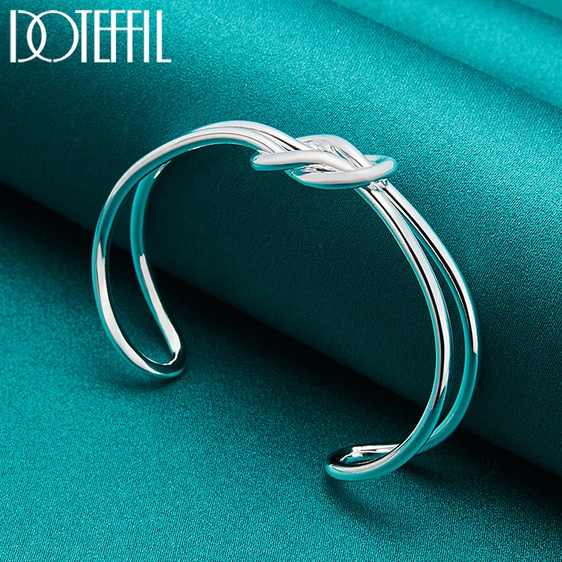 DOTEFFIL 925 Sterling Silver Geometry Intertwine Bangle Bracelet For Woman Man Wedding Engagement Fashion Charm Party Jewelry