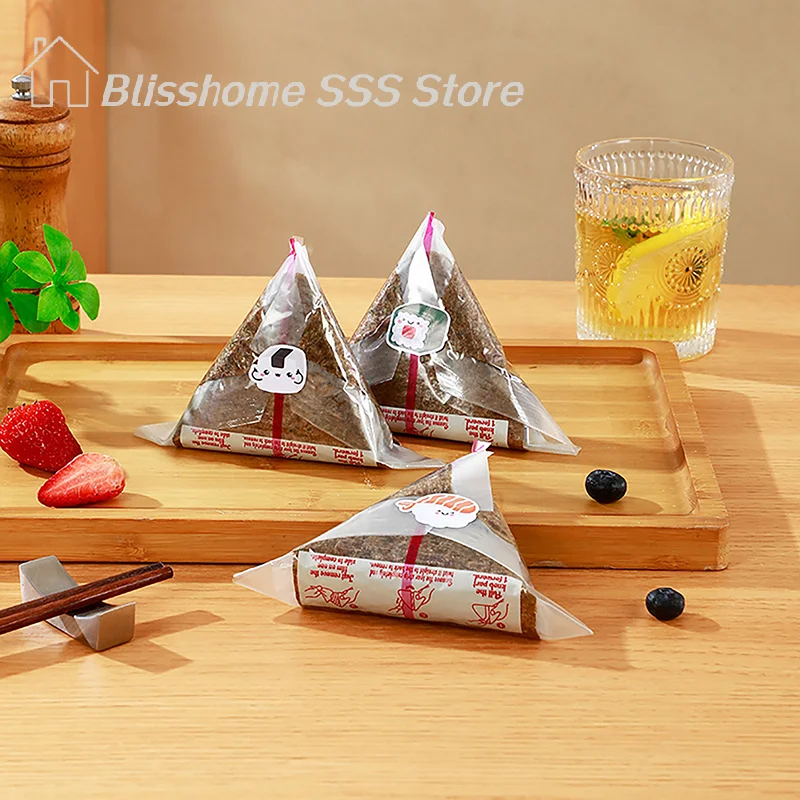 【S】10/50/100Pcs 일회용 이중층 삼각형 주먹밥 포장 가방 김 해초 오니기리 스시 가방 오니기리 랩 플라스틱
