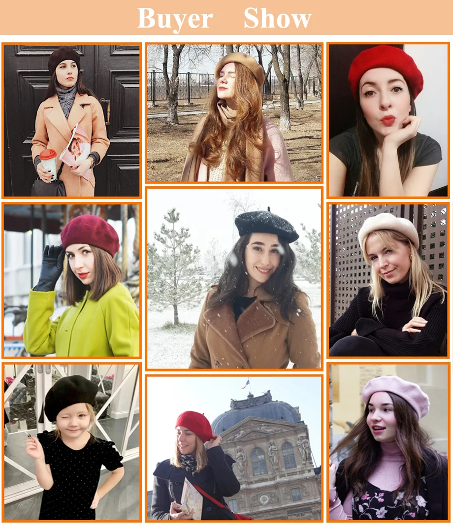 Wolle Baskenmütze Hut Frauen Winter Dicke Französisch Hut Mädchen Einfarbig Herbst Berets Caps Hüte Für Frauen Flache Kappe Hut Filz Berets – Detail 3