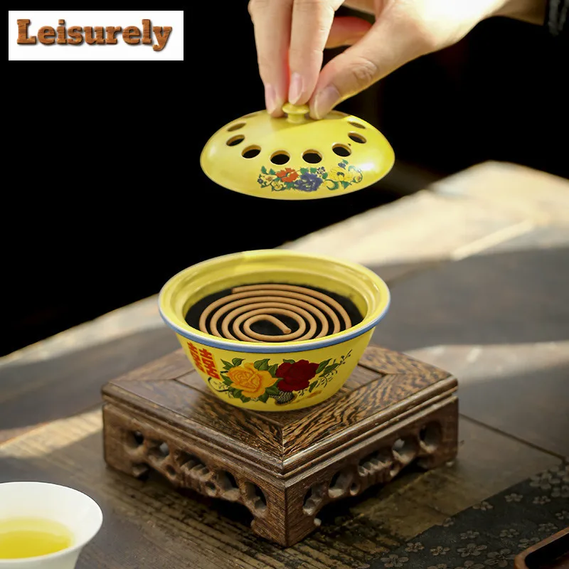 Enamel Double Happiness Plate Incense Holder Water Fountain Decoration Incense Burners Consecrate Censer Teaware Ornaments Craft