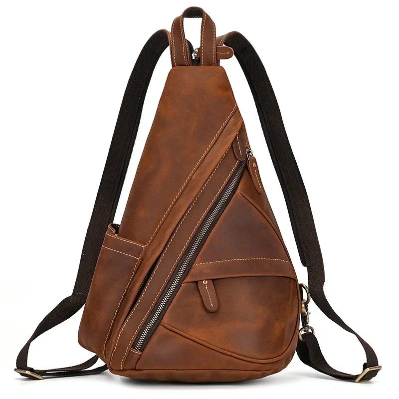 Vintage Leather Men's Chest Bag Multi-functional Shoulder Bag