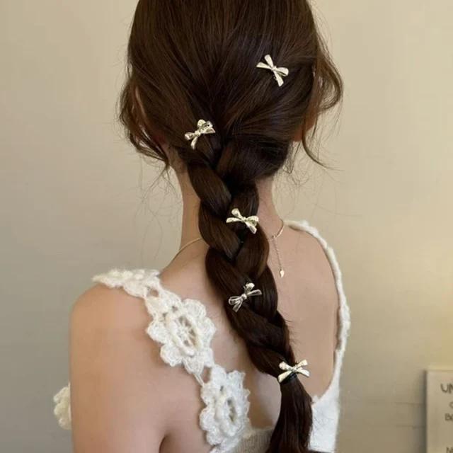 4pcs/Set Golden Silver Color Bow Mini Hairpins for Women Sweet Cool Girl Bangs Barrettes Duckbill Side Clip Hair Accessories