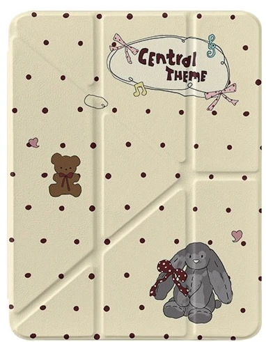 Pink Polka Dots & Cartoon Animals Kids Tablet Case, Foldable Design