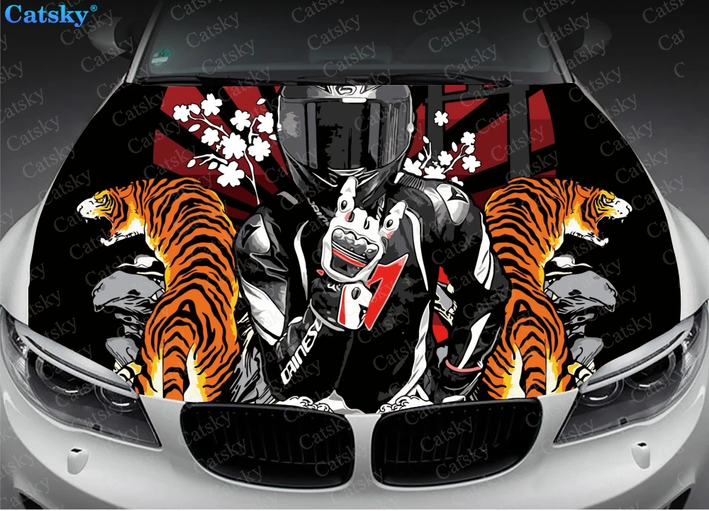 

Samurai, Japanese samurai,Samurai, Japanese samurai,Car hood wrap lion decal, bonnet vinyl sticker, full color graphic decalar