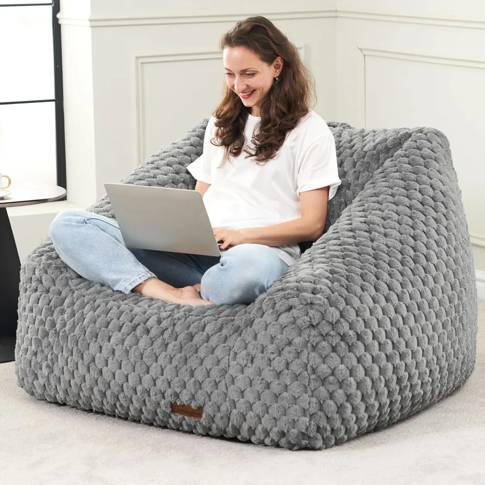 Bean Bag Chairs for Adults Bean Bag Sofa Chair with High Density Memory Foam Chair Lazy with Armrest, Adult Beanb