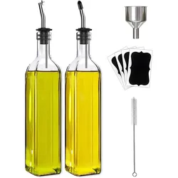 Premium Glass Olive Oil & Vinegar Dispenser Set with Pourers and Kitchen Accessories (Clear 2 pieces set)
