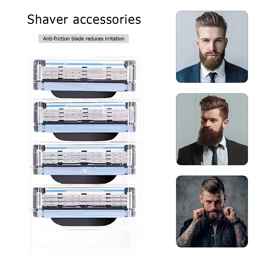8-48PCS Stainless Steel Blade Sharp 3 Layer Safety Razor for Gillette Mach 3 Manual Razor Blades Replacement Refills Blades