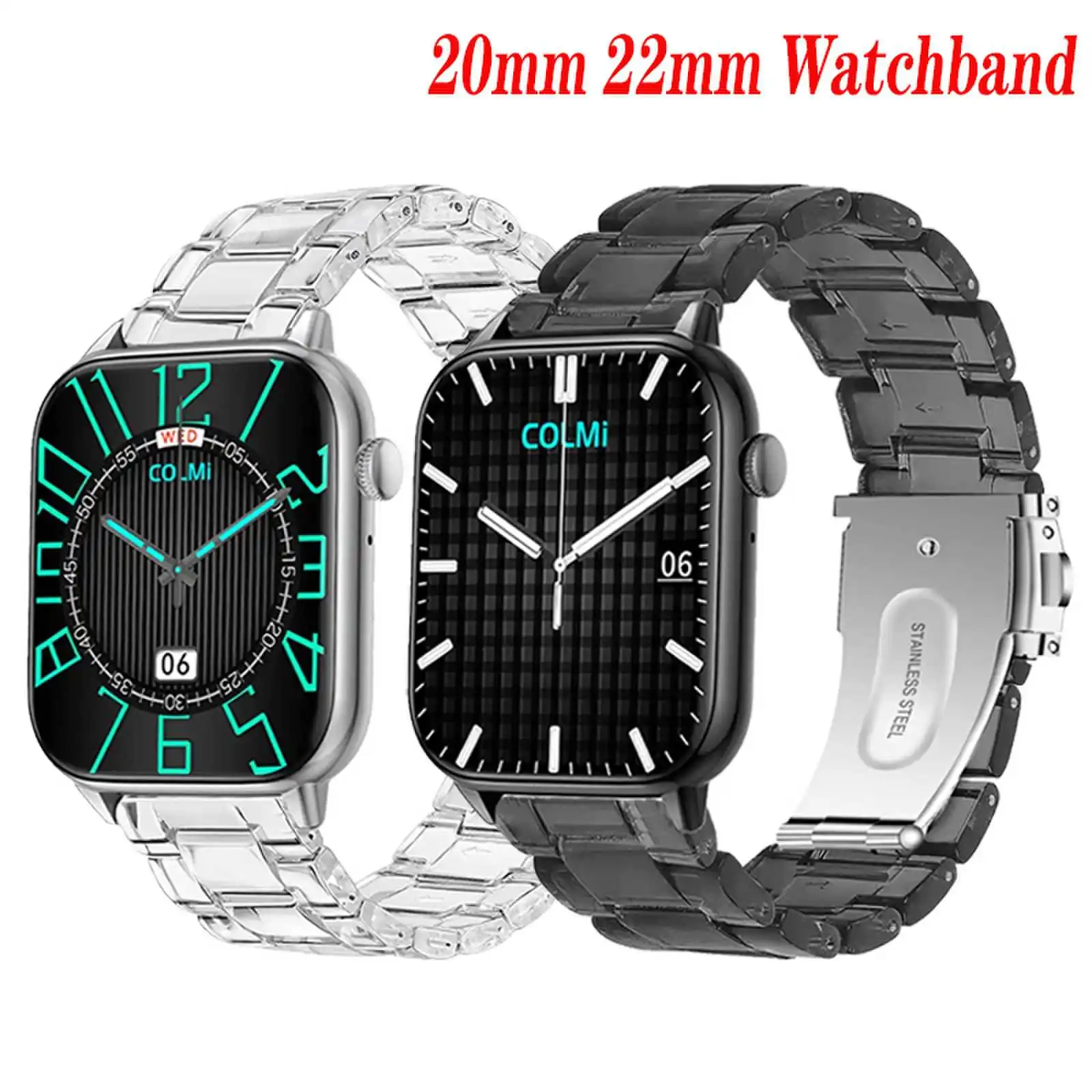 

20/22mm Celar Resin Watchband For COLMI C80 C61 C60 Smart Watch Bracelet For Colmi V70 i10 i30 i31 p30 p20 Plus Wristband Strap