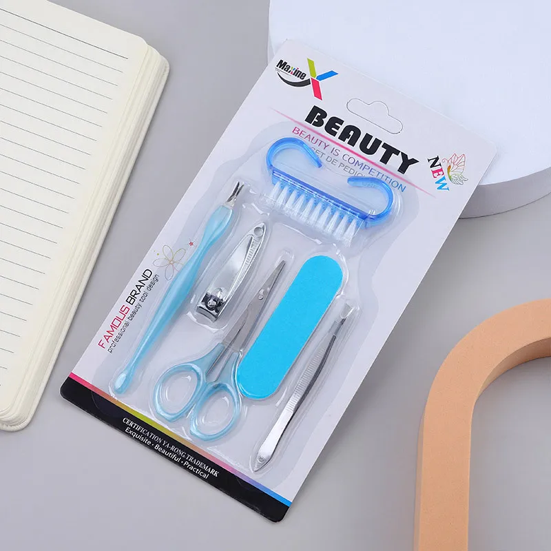 6종 네일아트 도구 세트, 미니 네일 버퍼 블록, 광택 스트립, 큐티클 푸셔, 네일 브러쉬 매니큐어 세트