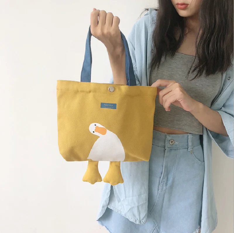 

Холщовые сумки для женщин, милая мультяшная Сумка для обеда желтая утка, повседневные Простые мини-сумки-тоуты, Женская модная Холщовая Сумка, Женская Сумка