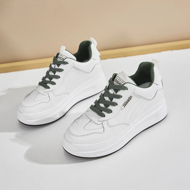 Fujin Full Cow Genuine Leather Women Casual Shoes White