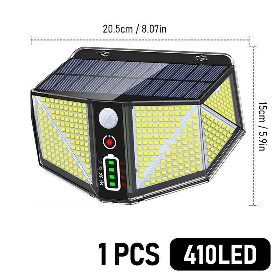 410 LED Solar Lights Outdoor 3 Modes with Motion Sensor Human Induction Garden Lamps 3000mAh Waterproof Yard Outdoor Wall Light solar wall lights outdoor Solar Lamps