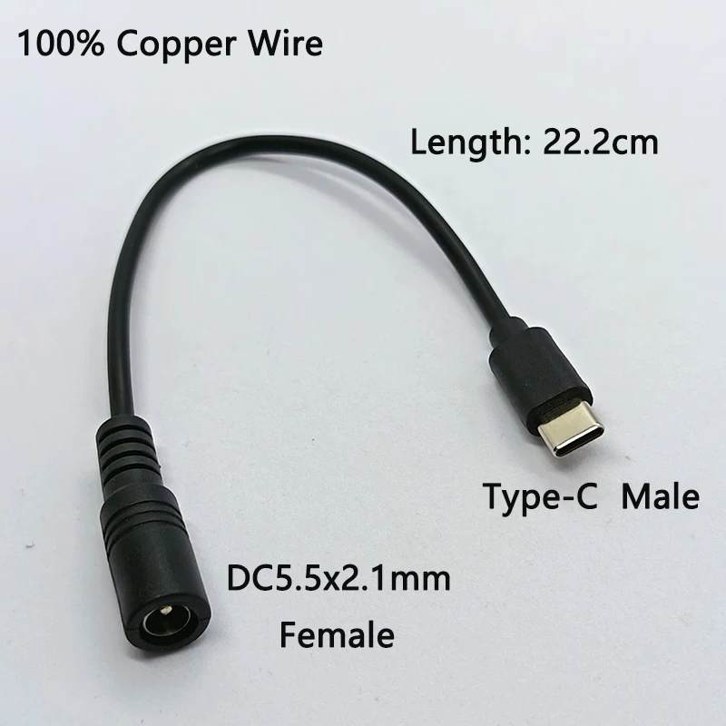 1PC DC 5.5x2.1mm to Type-C 남성/여성 충전 케이블 21-22cm 100% 구리 와이어 노트북 라우터 카메라용 고속 충전 어댑터
