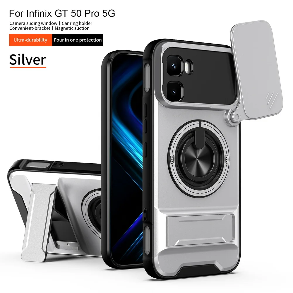 2-in-1 Ring Grip Magnetic Car Holder Case with Lens Protection Cover