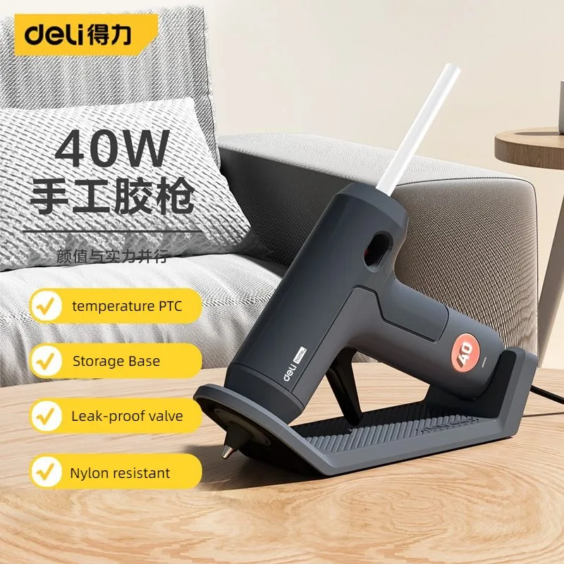 Deli 40W Hot Melt Glue Gun With 7MM Transparent Glue Stick Mini Gun Home Electric Heat Temperature Gun Repair Tool Stick Set deli dl5007 hot air gun thermostat plastic welding torch household tools power tool nickel chromium wire heater