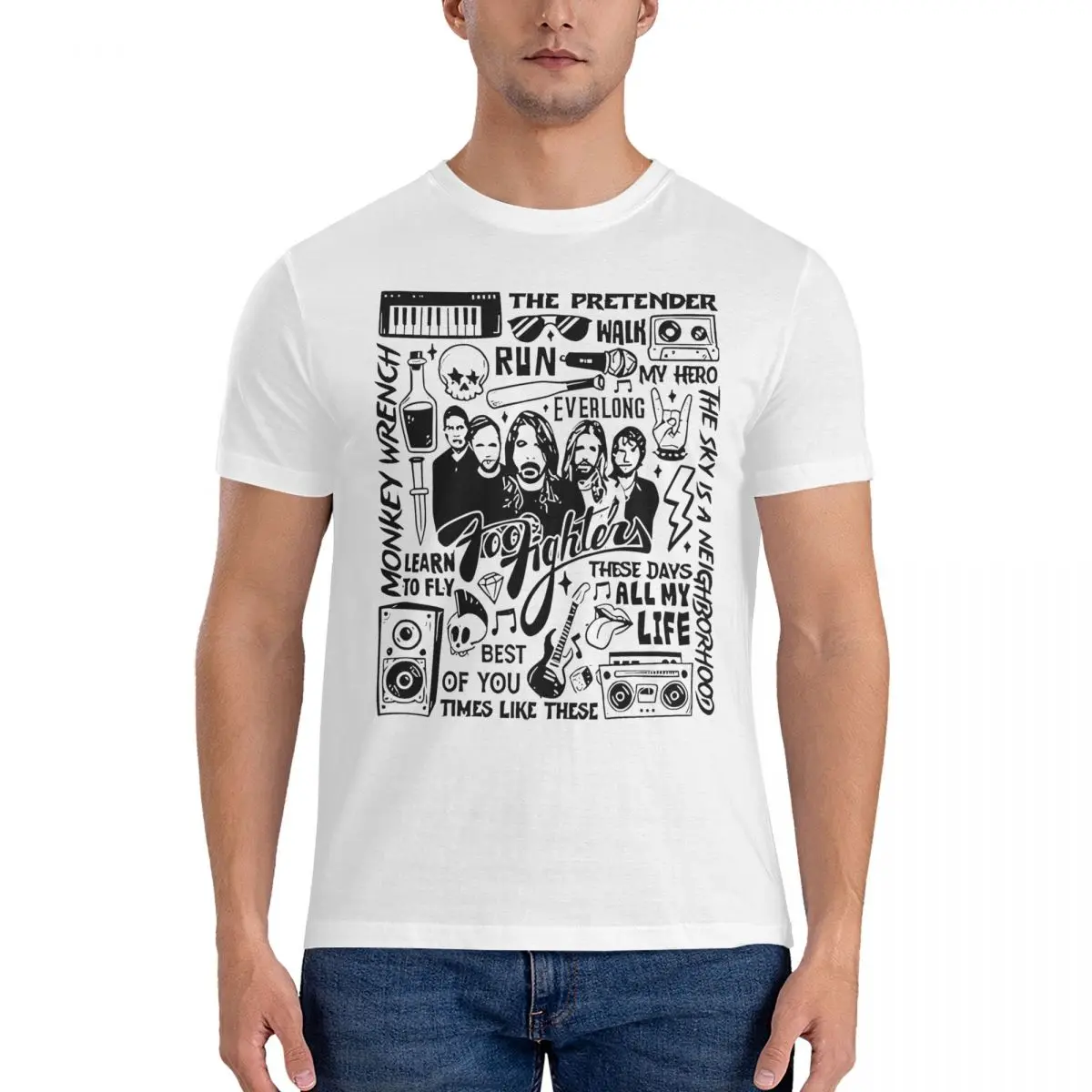 

Футболка Foos Fighter Мужская с коротким рукавом, крутая тенниска с круглым вырезом, одежда с графическим принтом из чистого хлопка