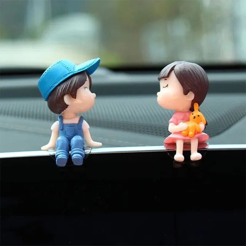Cute Cartoon Décorations Voiture – Lovely Cartoon Car Dashboard Décorations, Décoration Voiture, Dessin Animé Mignon, Couples Figurine En Résine Pour Tableau Bord Table