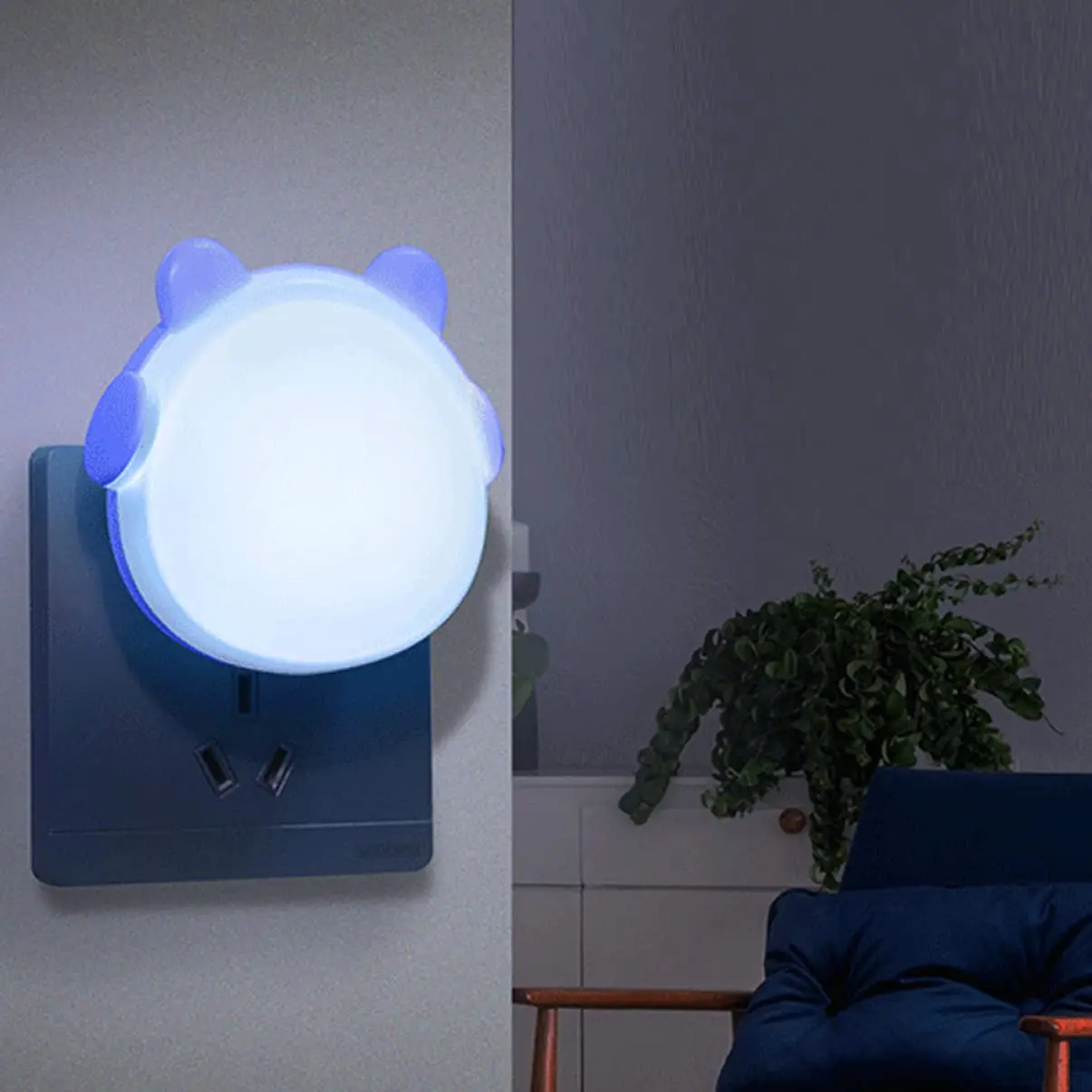 2pc Night Lights Plug into Wall Auto Dusk to Dawn Sensor Earphone Bear Cute LED Nightlight For Kids Nursery Bedroom Decoration