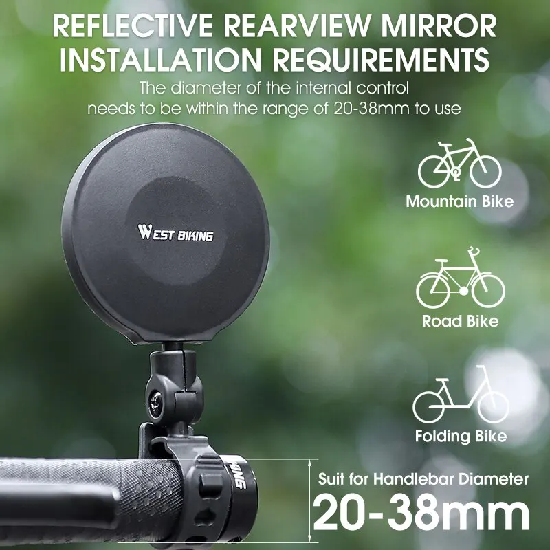 WEST BIKING Universal Bike Rearview Mirror 360 Degree Adjustable Rear View Mirror Cycling Accessories Bicycle Handlebar Mirrors