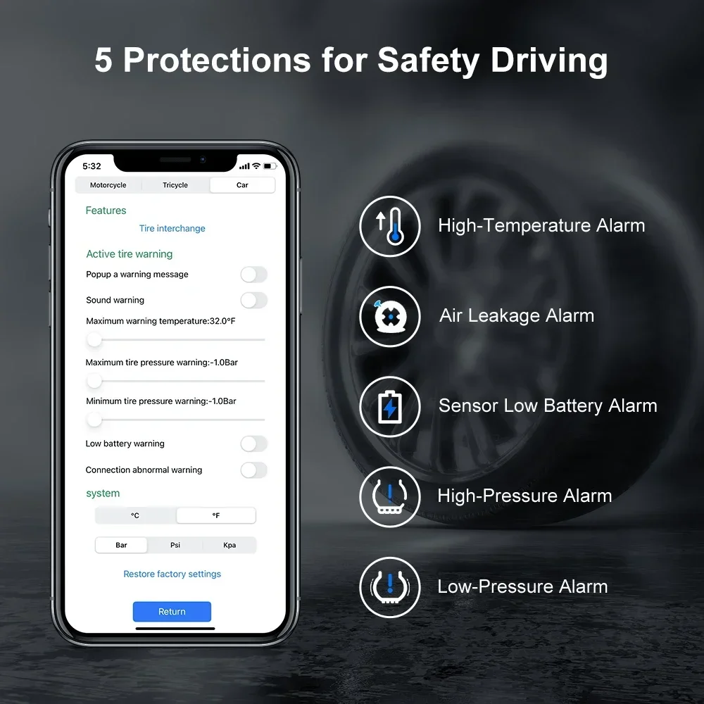 TPMS Tire Pressure Sensors Motorcycle Bluetooth-Compatible Tire Pressure Monitoring System External Sensor Android/IOS Car TMPS car tire pressure monitor motorcycle tire pressure monitor car tire pressure sensor external sensors