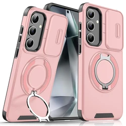 Rotating Kickstand Slide Camera Case with 360-Degree Protection for S23 FE (Pink)