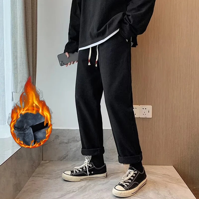 Men Winter Snow Warm Thermal Plush Jeans Male Baggy Thicken Casual Denim Pants Fashion Daily Straight Wide Leg Denim Trousers 3