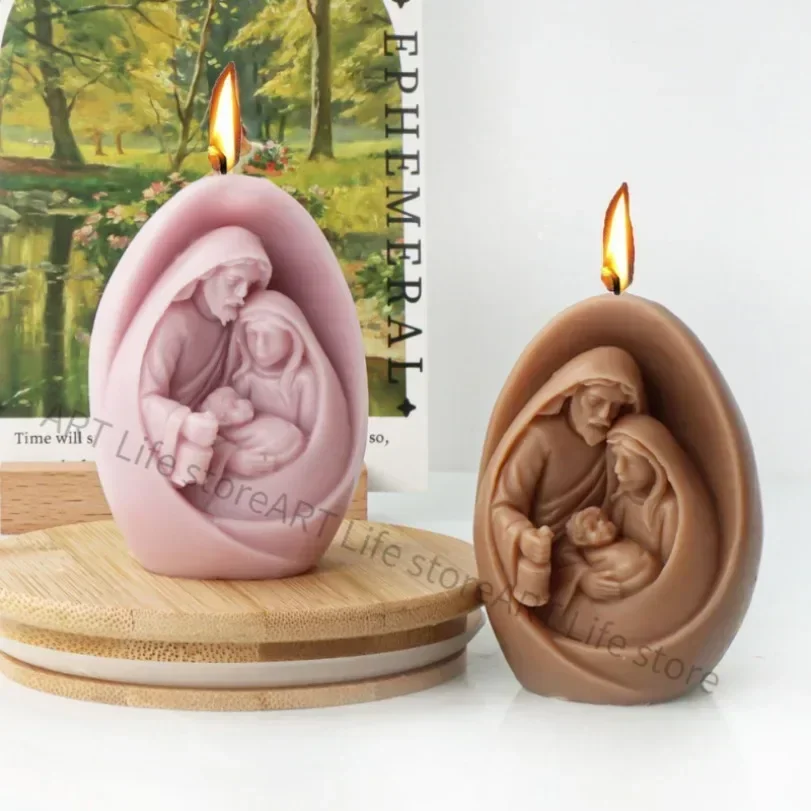 3D Jesus and The Virgin Family Silicone Candle Mold DIY Handmade Aromatherapy Plaster Crafts Resin Soap Making Molds Home Decor aromatherapy candle mold silicone mold silicone candle molds silicone candle mold candle mold