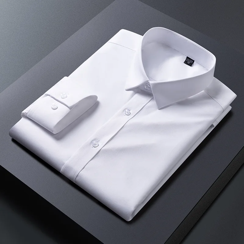 

High Elasticity Seamless Men's Shirt Long Sleeve Slim Casual Shirt Solid Color Business Formal Dress Shirts Social Party Blouse