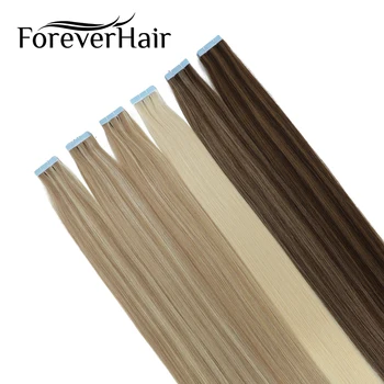 FOREVER HAIR 2.0g/pc Tape In Natural Human Hair Extensions Ash Blonde European Skin Weft Remy Hair Extensions 16" 18" 20" 1