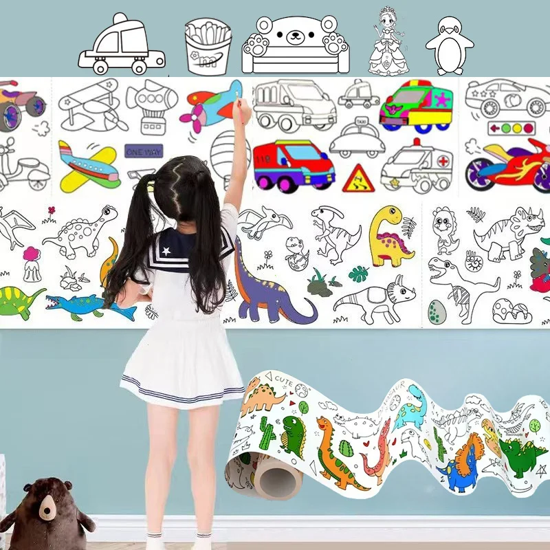 Children's Drawing Roll Toy Sticky Color Filling Paper Graffiti Scroll Coloring Paper Roll for Kids DIY Painting Educational Toy
