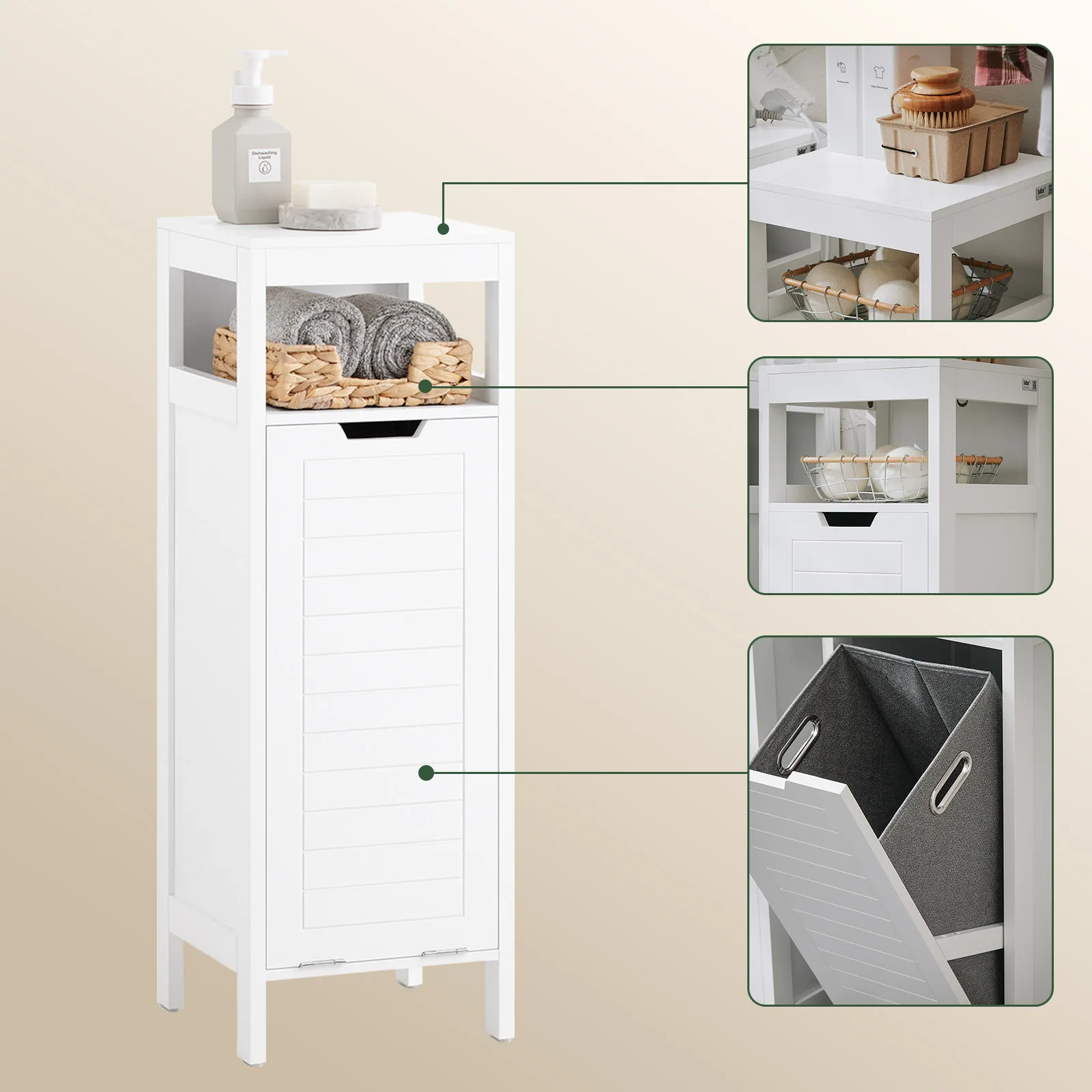 SoBuy BZR122-W Wäscheschrank mit ausklappbarem Wäschesack Wäschetruhe Wäschesammler Wäschekorb Badschrank BHT ca. 30x90x30c – Detail 2