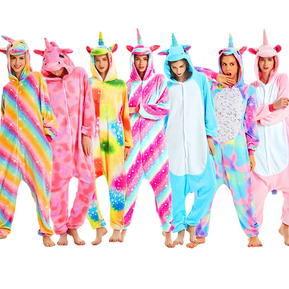 Cosplay Costumes Children Pajamas Unicorn Anime Cosplay Costumes Women Men Jumpsuit Adults Hooded Pajamas Kids Kigurumi Cartoon Onesies For Christmas Halloween