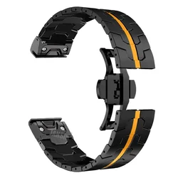 Stainless Steel QuickFit Strap - Premium Metal Band - Quick Fit 22mm (Black orange)