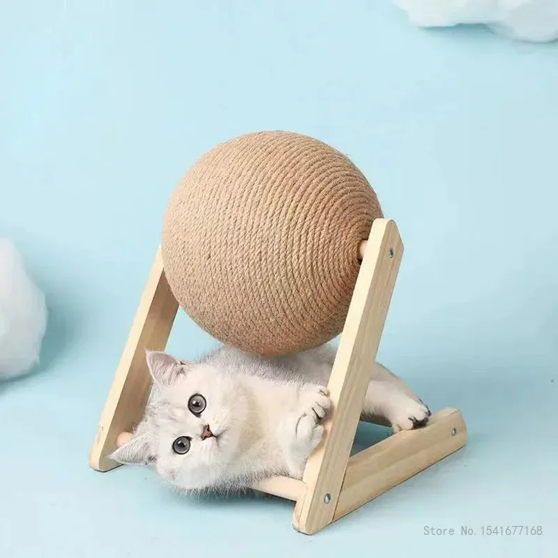 Cat Scratching Post Ball Toys Sisal and Wood Stable Triangle Cats Indoor Stuff Sturdy Scratching Cool Scratch on Stand Spin, 1Pc