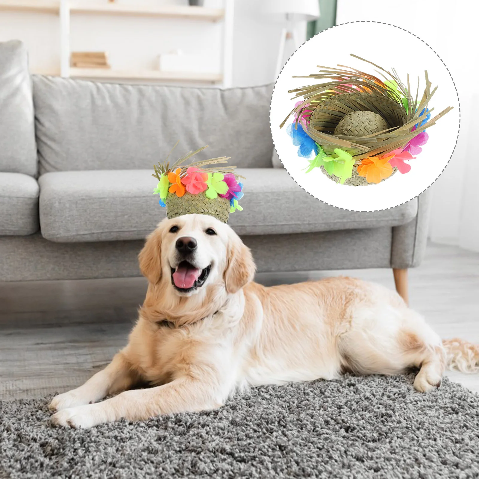 

Pet Straw Hat Headgear Party Favor Tiara Dog Cosplay Puppy Accessory Photo Prop Woven
