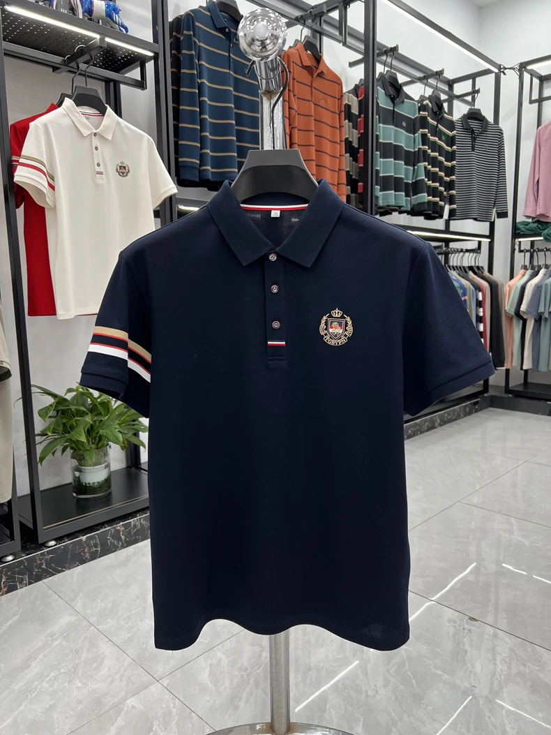 High end brand men's short sleeved polo shirt with classic stripe design top summer fashion embroidery breathable casual T-shirt 12 Sc37cbae8ba69475b833ae948adf22395c