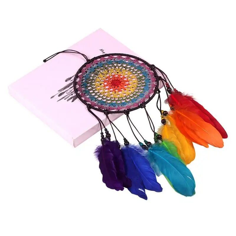 

Handmade Dreamcatcher Wind Chimes 7 Rainbow Color Feather Dream Catchers For Gifts Wedding Home Decor Ornaments