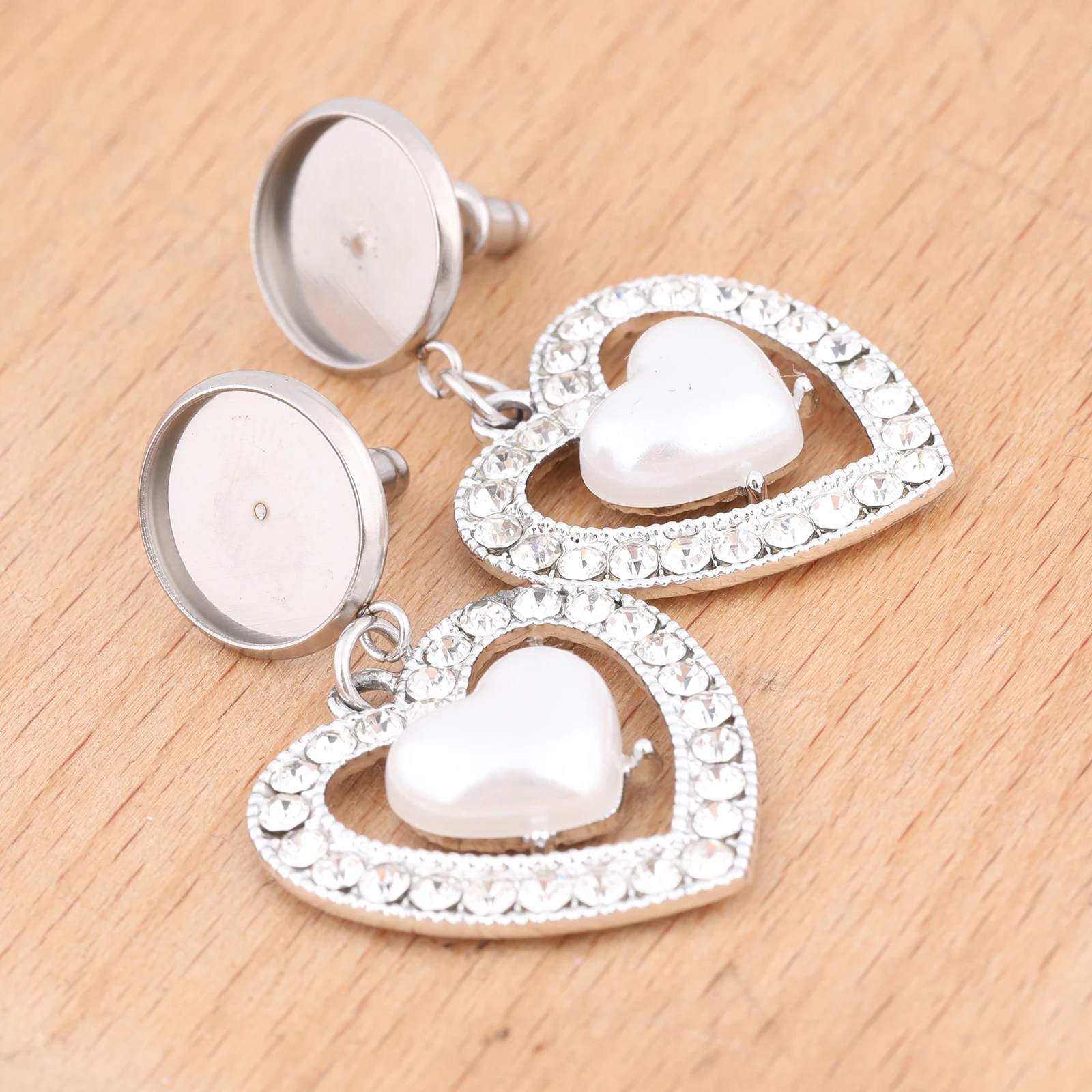 20pcs Stainless Steel Heart Earring Settings – Fit 12mm Cabochons, DIY Jewelry - View #5