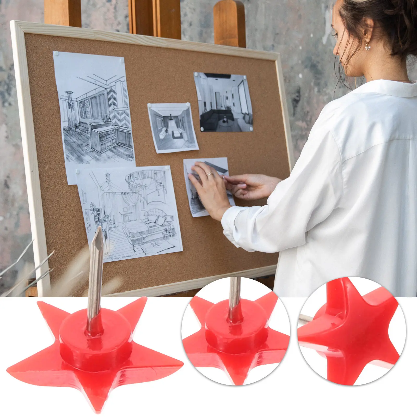 100개 다채로운 별 모양 푸시핀/핀, 메시지 보드, 지도, 종이, 디스플레이 보드용, 사무실, 교실, 가정용