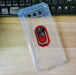6.52 Soft TPU Silicone Case with Back Finger Ring and Bracket Phone Cover for Oukitel WP23 Plus (Transparent C Red)