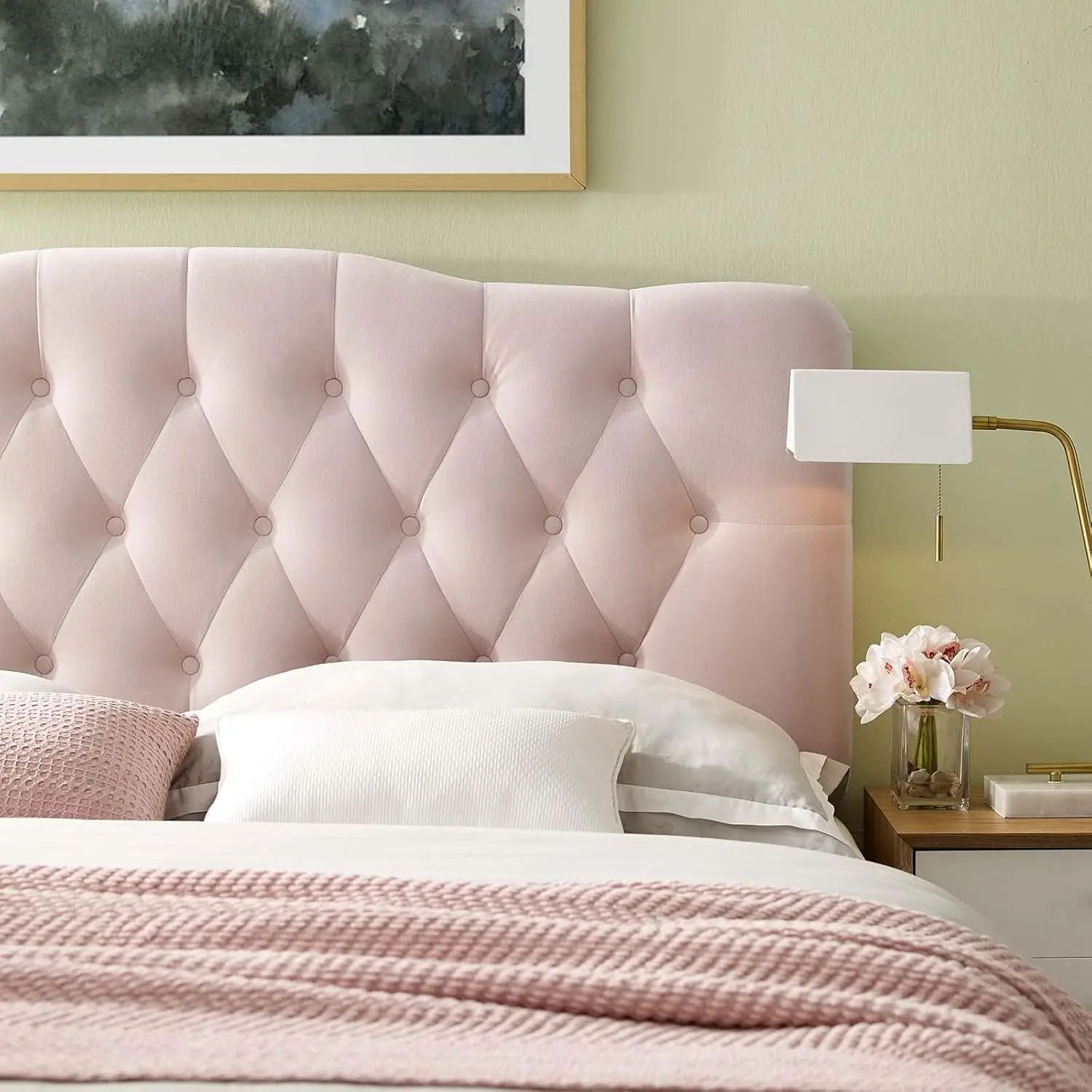 USA Annabel Diamond Tufted Performance Velvet Queen Headboard in Pink